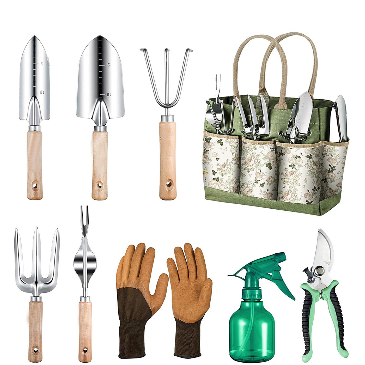 Gardening Tools Bag - 9-Piece Gardening Tool With Heavy-Duty Stainless