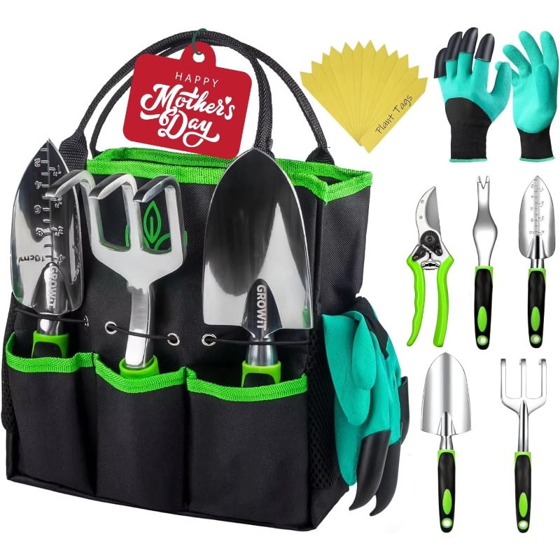 Gardening Tools Bag - 9 Pcs Ergonomic Garden Tool Set,