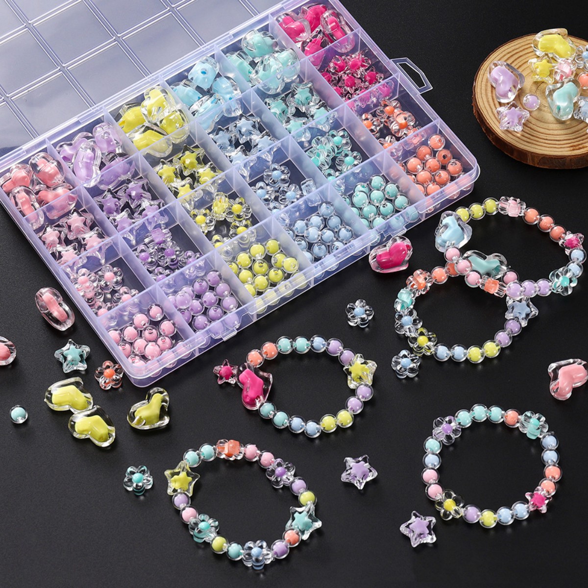Gardening Tools Diy - 174pcs/Box Heart Acrylic Beads Flower Round