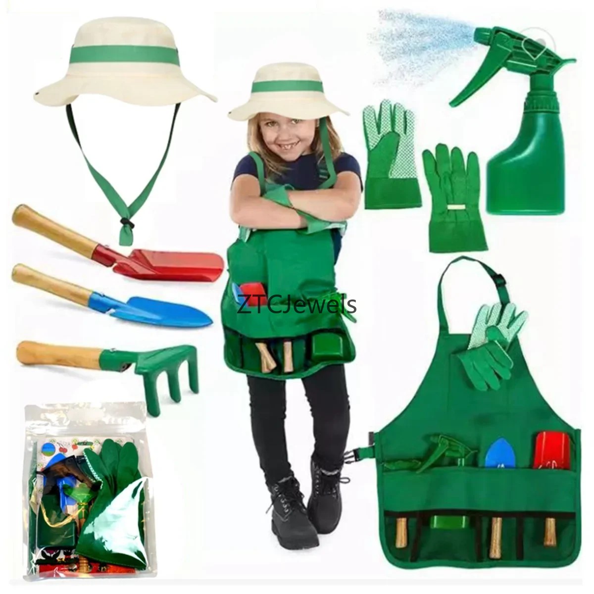 Kids Garden Apron Tool Set wit - огляд і ціна Gardening Tools In