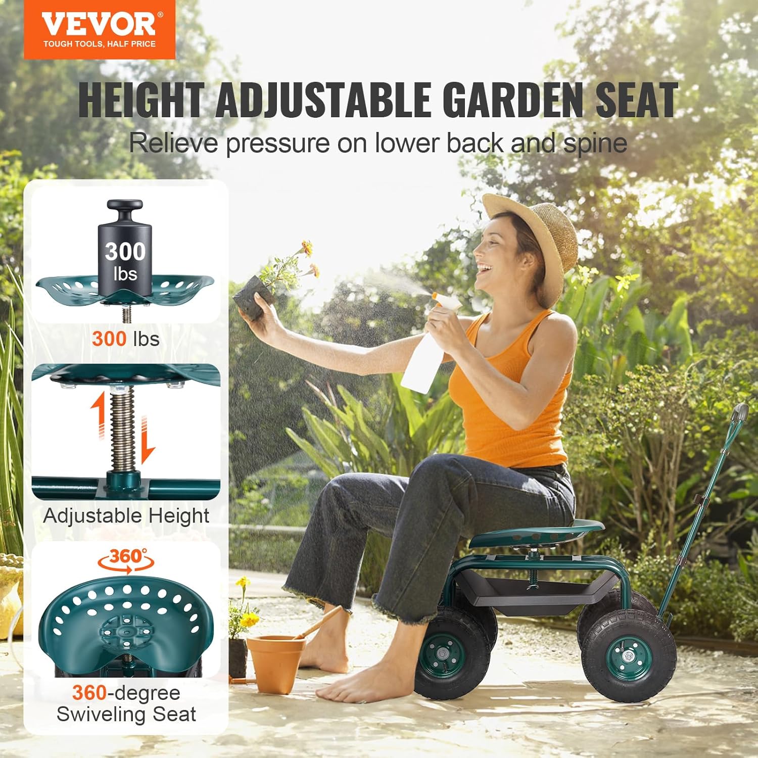 Garden Cart Rolling Workseat w - огляд і ціна Gardening Tools Uses
